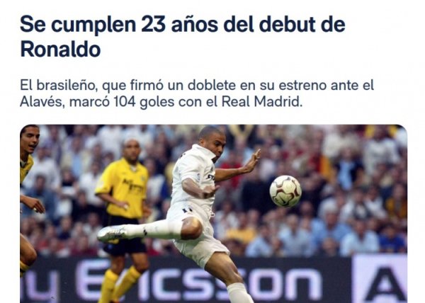 Salute với huyền thoại! Trang web chính thức của Real Madrid viết một bài viết để kỷ niệm 23 năm của Daluo ra mắt: Một trong những tiền đạo giỏi nhất trong lịch sử